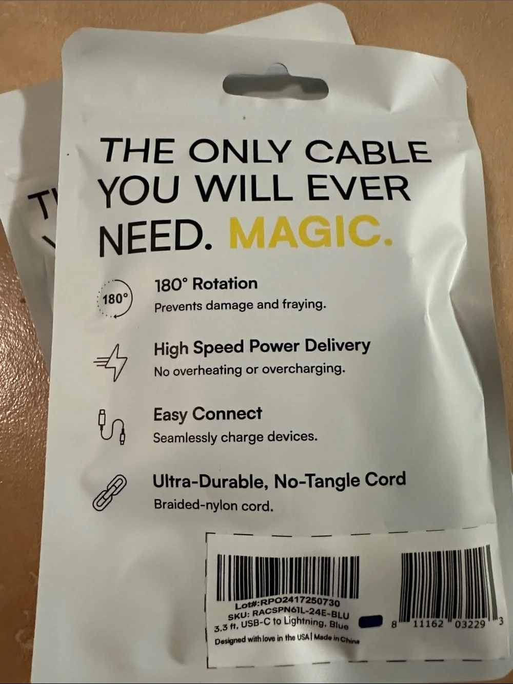 2 RAYCON Magic Spin Cable Pack - White with Yellow Accents